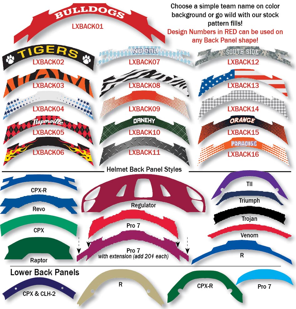 Custom back panels for lacrosse helmet decals