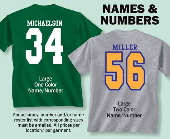 Screen Printing and Embroidery - Jersey Lettering and Numbering