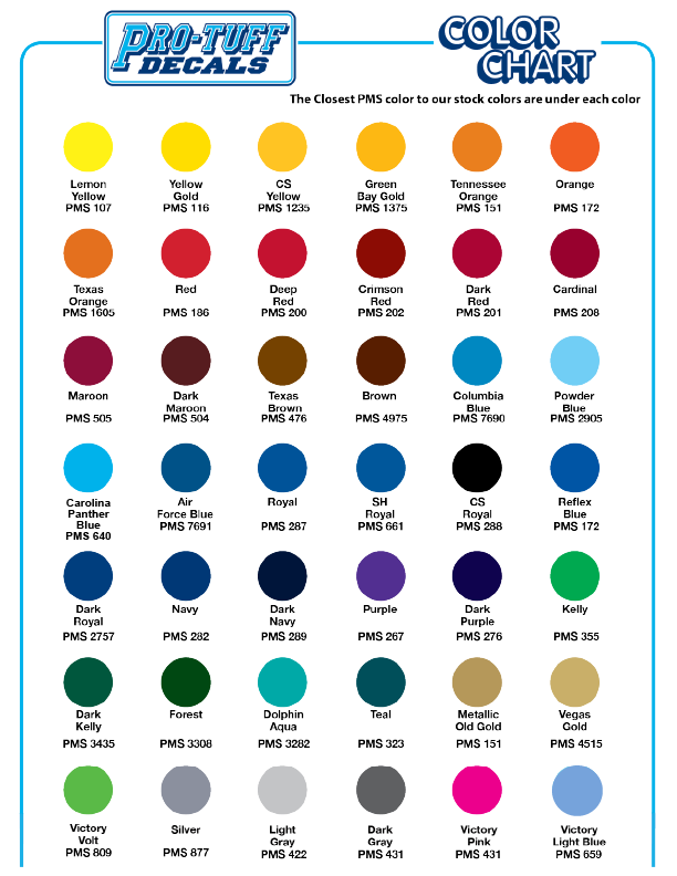pro-tuff print color chart